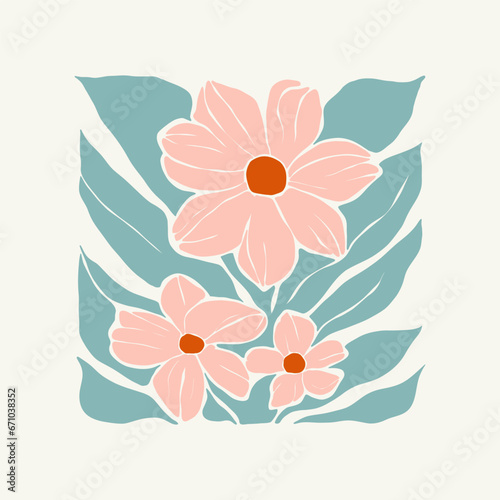 Floral abstract elements. Botanical composition. Modern trendy Matisse minimal style. Floral poster, invite. Vector arrangements for greeting card or invitation design