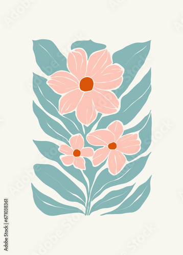 Floral abstract elements. Botanical composition. Modern trendy Matisse minimal style. Floral poster, invite. Vector arrangements for greeting card or invitation design