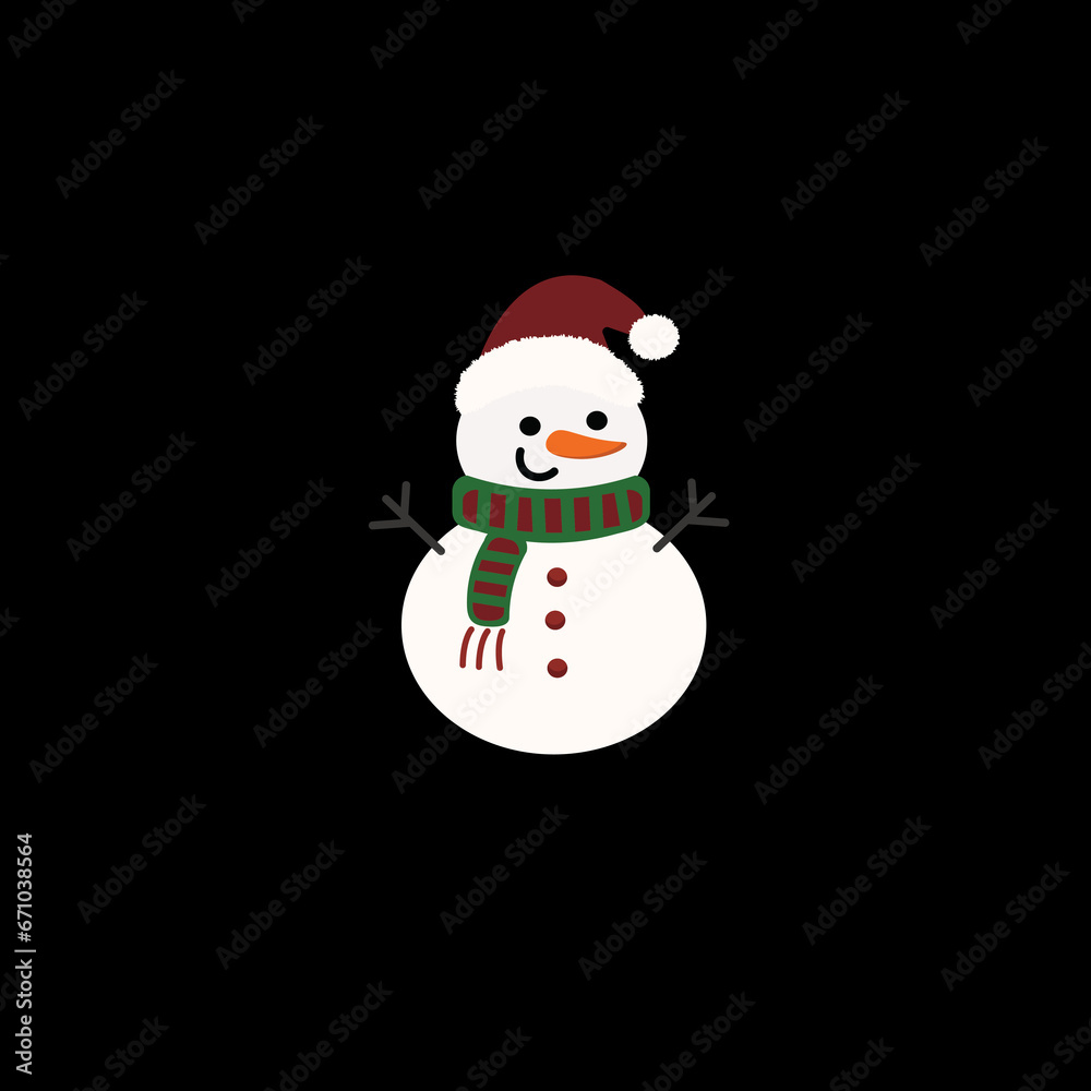 Snowman with Christmas Hat and Scarf, White Christman in Winter Wonderland with Snowman, Christmas Decoration