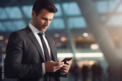 Businessman using smart phone at the Airport