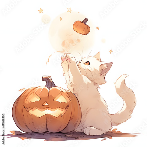 cat with pumpkin