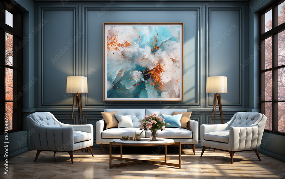 Fototapeta premium Contemporary Interior with Art, modern living room