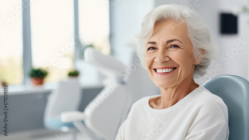 Wallpaper Mural Banner with happy healthy old lady in medical clinic with copy space for text Torontodigital.ca