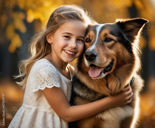 A Photograph capturing the joyous embrace of a girl and her loyal canine companion © Universeal