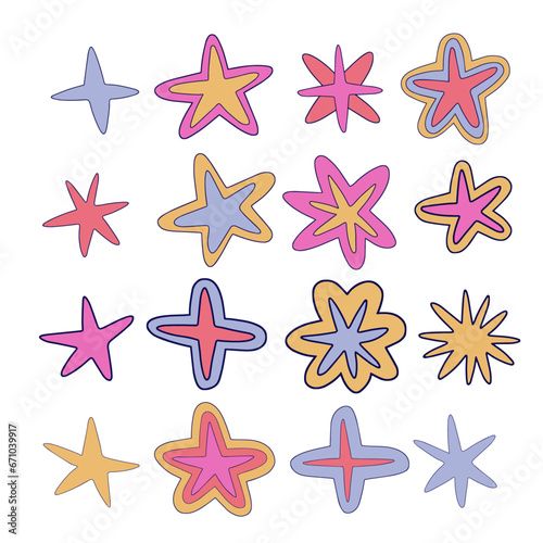 Groovy star elements. 70s, 80s, 60s vibes funky sticker. Retro psychedelic vector illustration. Vintage nostalgia element for card, poster design and print