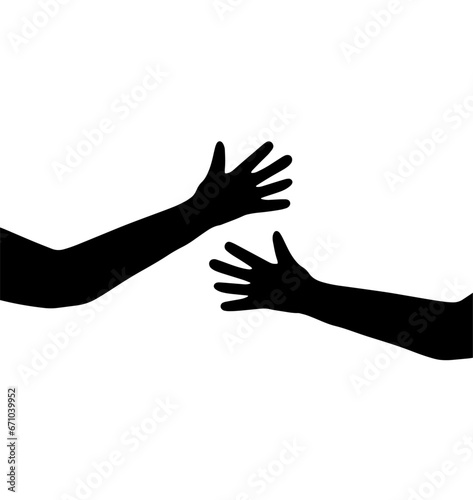 Silhouette of hugging hands. Black sketch doodle illustration. Concept of support and care