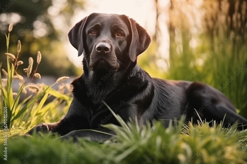 Beautiful Black Labrador In Garden, Street Animal