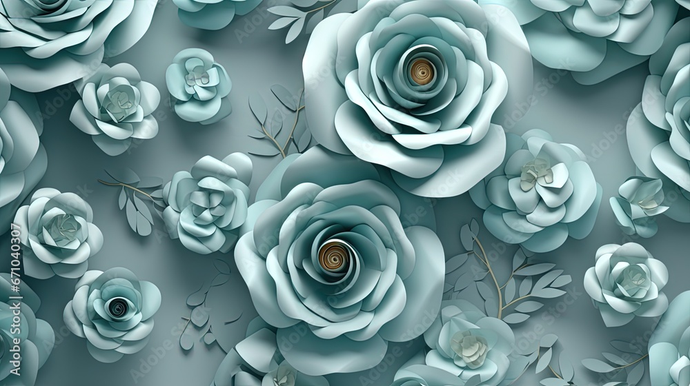 a bunch of blue flowers on a gray background with leaves. generative ai a bunch of blue flowers on a gray background with leaves. generative ai