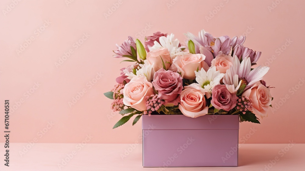  a purple box filled with lots of pink and white flowers.  generative ai
