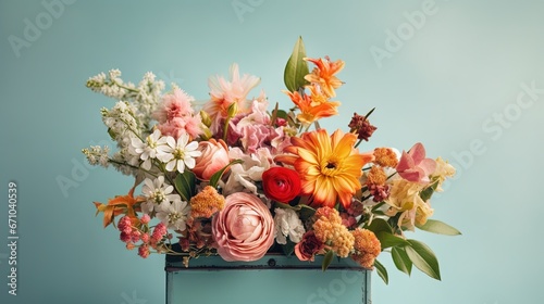  a vase filled with lots of colorful flowers on top of a table.  generative ai © Nadia
