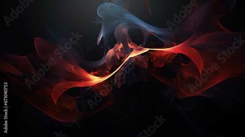  a red and blue smoke swirls in the dark background. generative ai