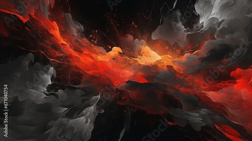  a black and red abstract background with white and red clouds.  generative ai