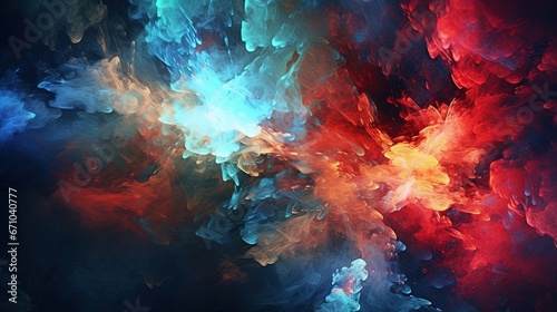  an abstract painting of red, blue, and orange smoke. generative ai