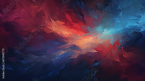  an abstract painting of red, blue, and orange colors. generative ai