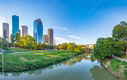 skyline of Houston, Texas in morniong light seen from Buffalo bayou park © travelview