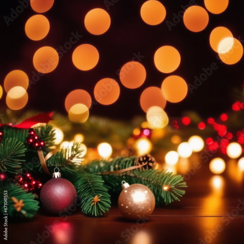 Christmas Decoration on Table  Festive Bokeh Blur