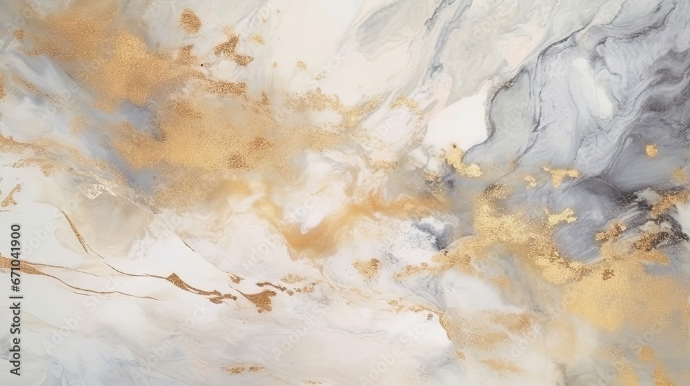  an abstract painting with gold and grey colors on a white background.  generative ai