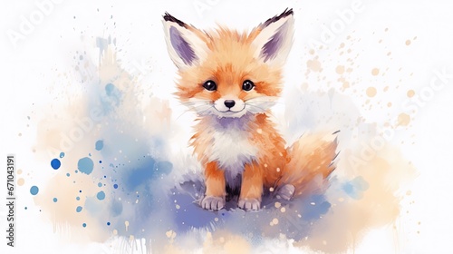  a watercolor painting of a little fox sitting on the ground. generative ai