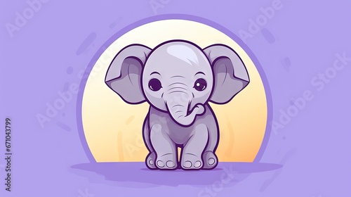  a small elephant standing in front of a purple background with a yellow circle behind it. generative ai