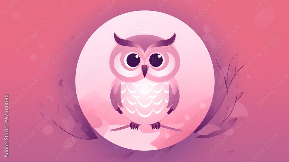 a pink owl sitting on a branch with a pink background. generative ai a pink owl sitting on a branch with a pink background. generative ai