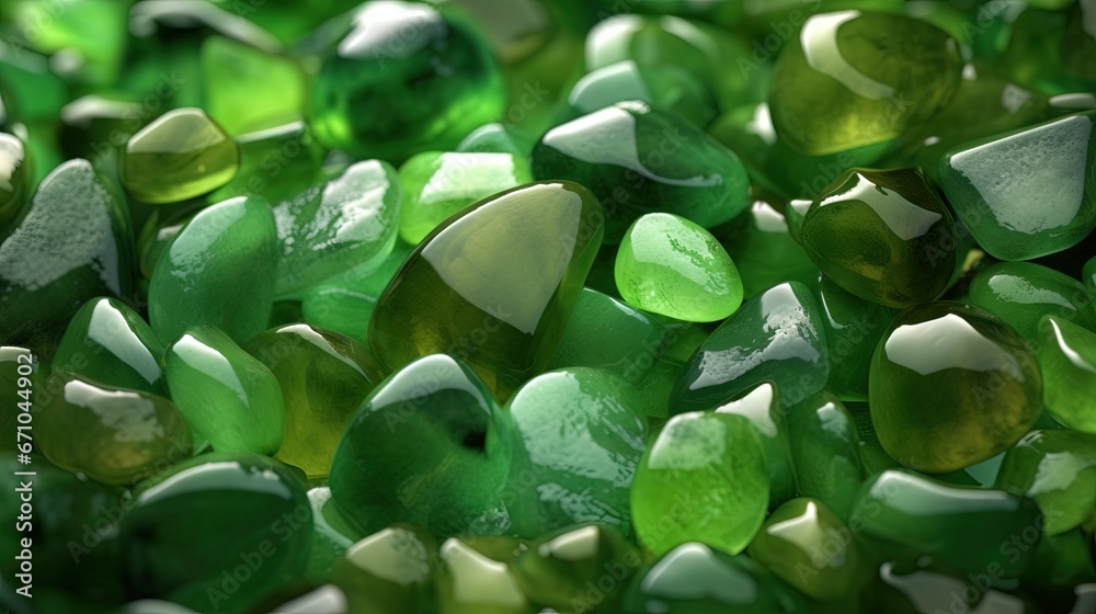a pile of green glass pebbles sitting on top of a table. generative ai a pile of green glass pebbles sitting on top of a table. generative ai
