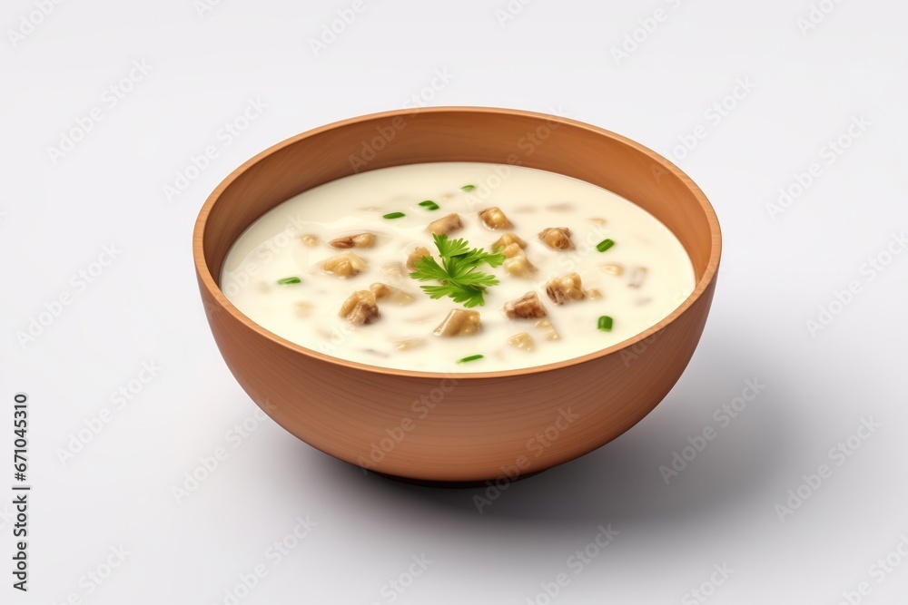 Clam Chowder Soup In Bowl, Isolated On Background