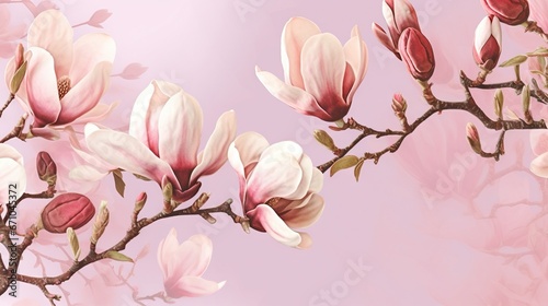  a painting of a branch with pink flowers on a pink background. generative ai