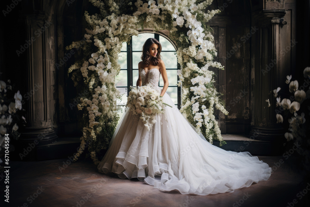 An incredibly beautiful bride in a wedding dress