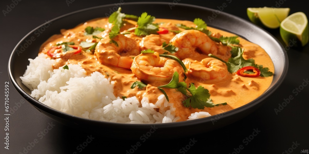 Coconut Shrimp Curry With Rice, Creamy And Flavorful