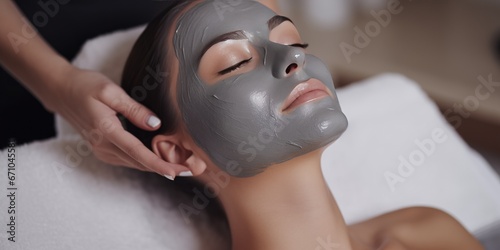 Cosmetician Applying Clay Facial Mask In Beauty Salon