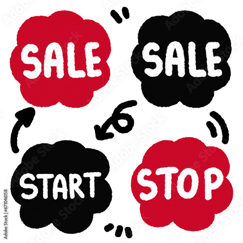 calligraphy hand writting. sale, start, stop in text box.