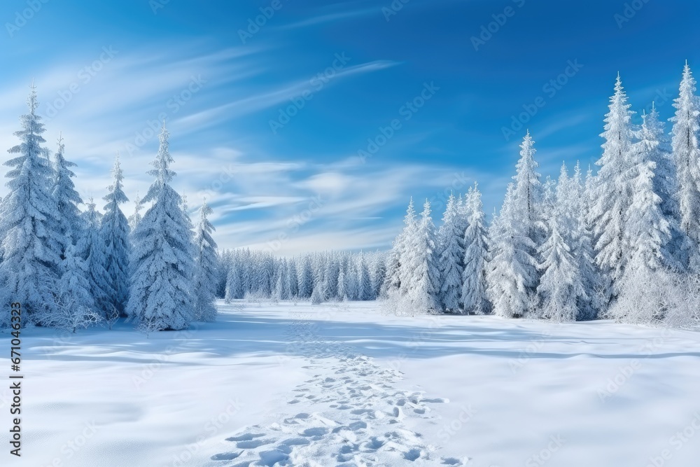 Fototapeta premium Beautiful panorama of nature of winter forest