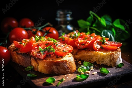 Bruschetta with fresh tomatoes and basil on toast