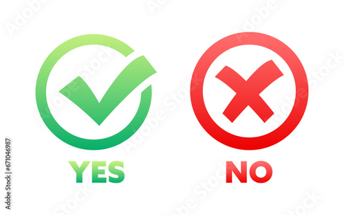 Yes no green and red label. Checklist, exam result. Vector stock illustration