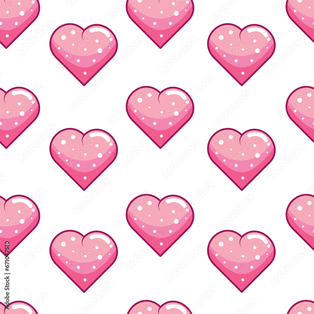 Seamless pattern with cartoon pink hearts on a white background. Beautiful vector illustration for Valentine's Day