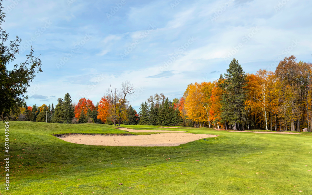 A beautiful golf course on a cool cloudy autumn day in Canada