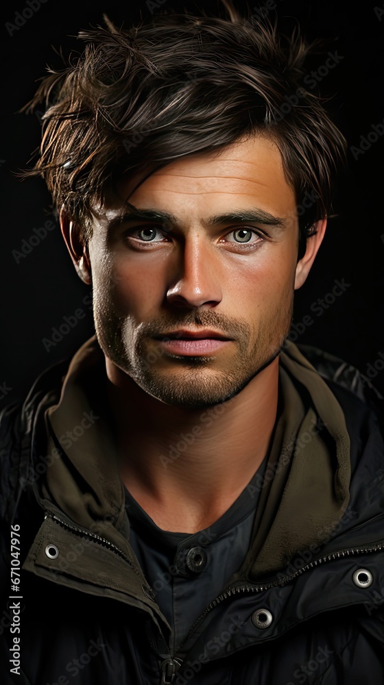 Young man with serious face. Man face portrait illustration. Generative AI Young man with serious face. Man face portrait illustration. Generative AI