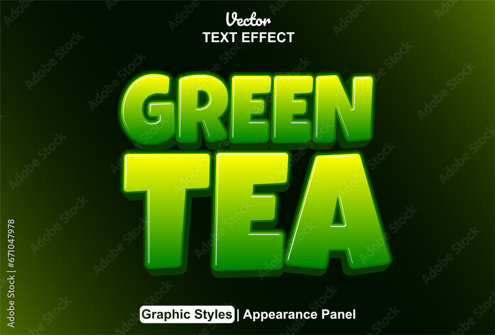 Green tea text effect with modern green style and editable