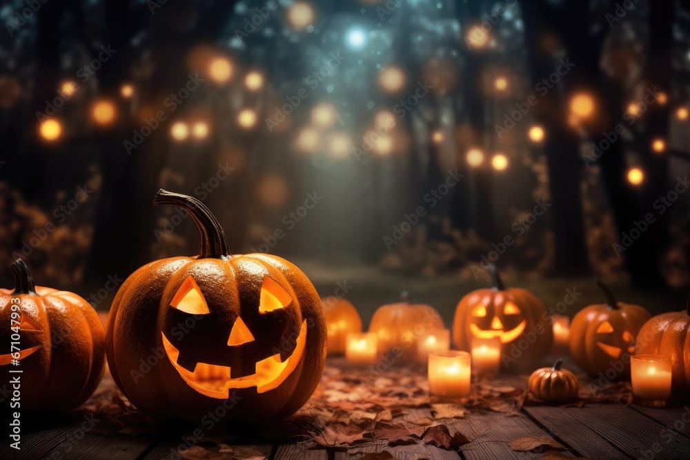 Fototapeta premium Holiday decoration for Halloween, glowing pumpkin