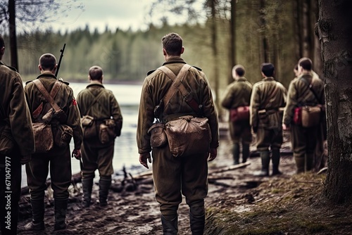 Historical reenactment of soldiers during the war photo
