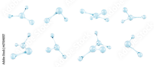 Set of glass molecules model. 3D abstract molecular structure isolated on white background. Vector 3d illustration