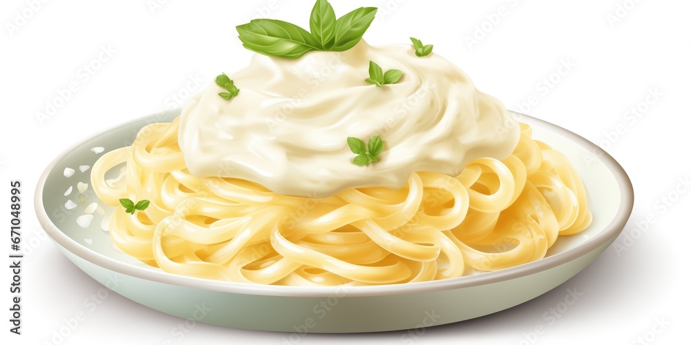Fettuccine Alfredo With Garnish On White Background Fettuccine Alfredo With Garnish On White Background