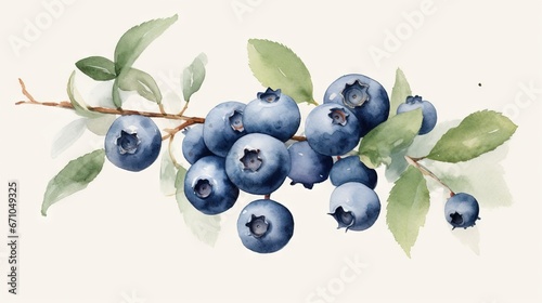  a branch of blueberries with leaves and berries on it.  generative ai photo