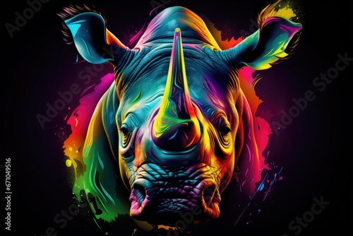 Rhino in abstract graphic highlighters lines rainbow © Tymofii