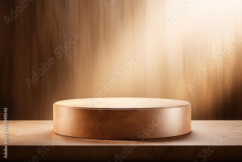 Round wooden podium with beautiful backlighting