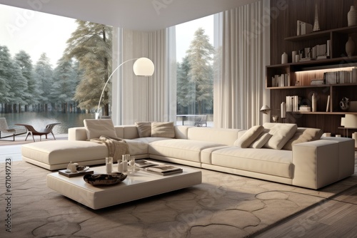 Stylish cozy modern bright living room with a large sofa © Tymofii