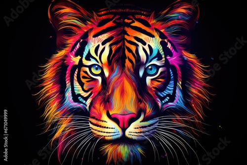 Tiger in abstract graphic highlighters lines rainbow © Tymofii