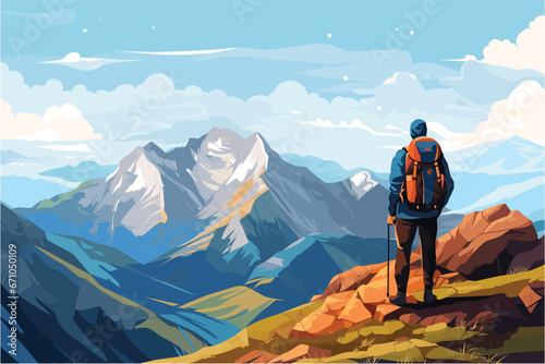 Travel concept of discovering, exploring, and observing nature. Vector illustration. photo
