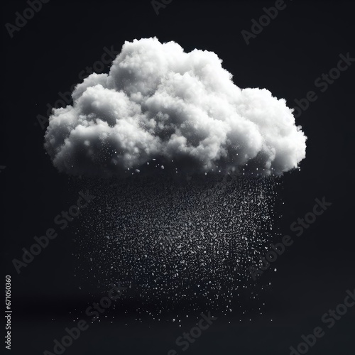 white cloud with precipitation in the form of snow and rain on a black background photo