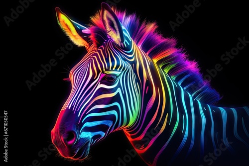 Zebra in abstract graphic highlighters lines rainbow